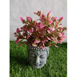 Buddha Face Planter with Artificial Pink Plant