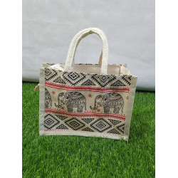 Ethnic Elephant Print Canvas Handbag