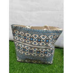 Blue Geometric Ethnic Canvas Tote Bag